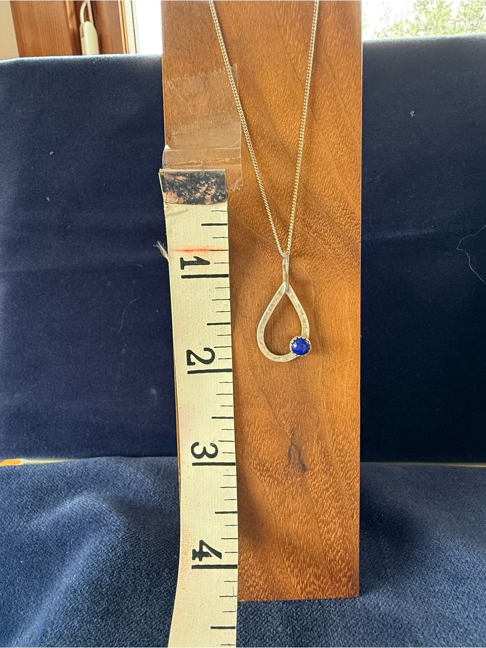 Sterling Silver Teardrop Pendant Necklace with Natural Blue Lapis Stone
